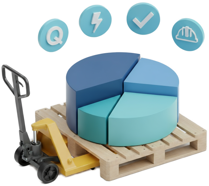Beratung für Managementsysteme - Hubwagen mit Zylinderdiagramm - Analyze HSE GmbH